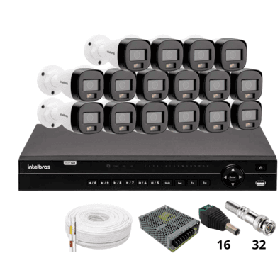 Kit 16 Câmeras Intelbras 1120b Full Color Dvr Intelbras Mhdx 1232 Sem Hd