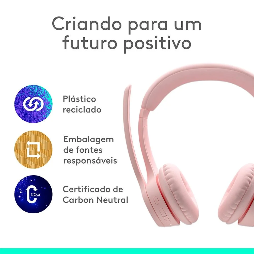Imagem 3 de 5 do produto Headset Logitech Zone 300 Conexão Sem Fio Bluetooth Cancelamento De Ruído Usb-c Rosa 981-001411