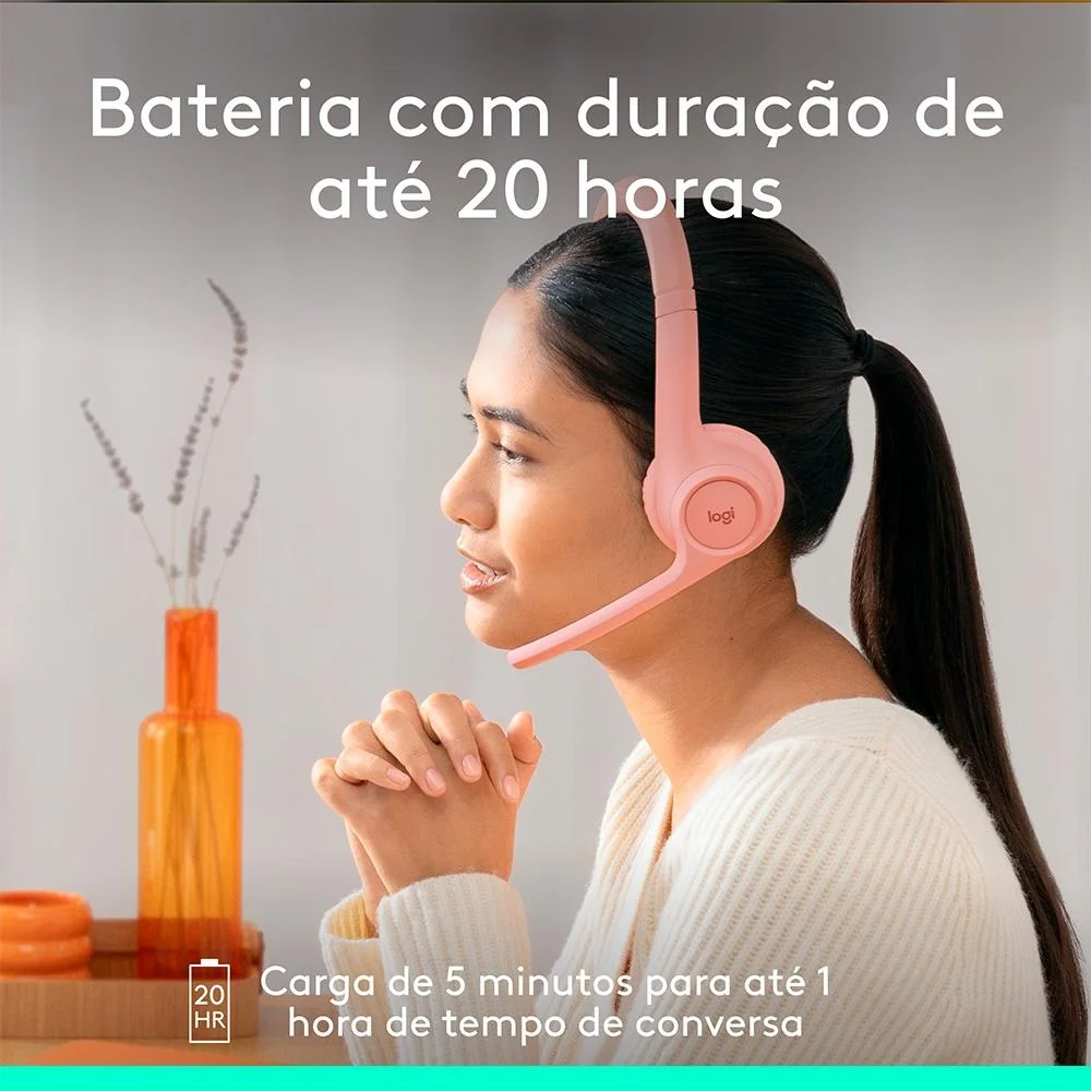 Imagem 4 de 5 do produto Headset Logitech Zone 300 Conexão Sem Fio Bluetooth Cancelamento De Ruído Usb-c Rosa 981-001411