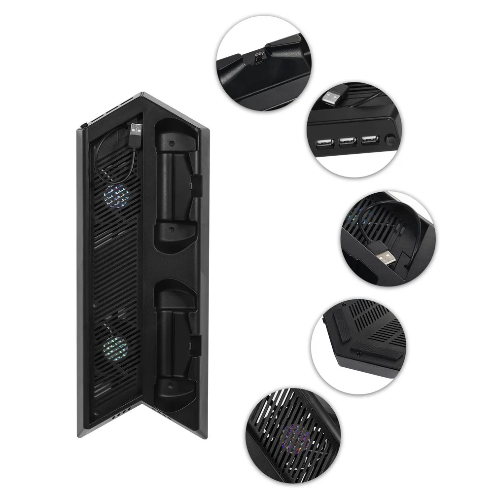Imagem 3 de 5 do produto Base Vertical Carregador Suporte Cooler Hub 3 Usb Para Playsation 4 Ps4 Pro
