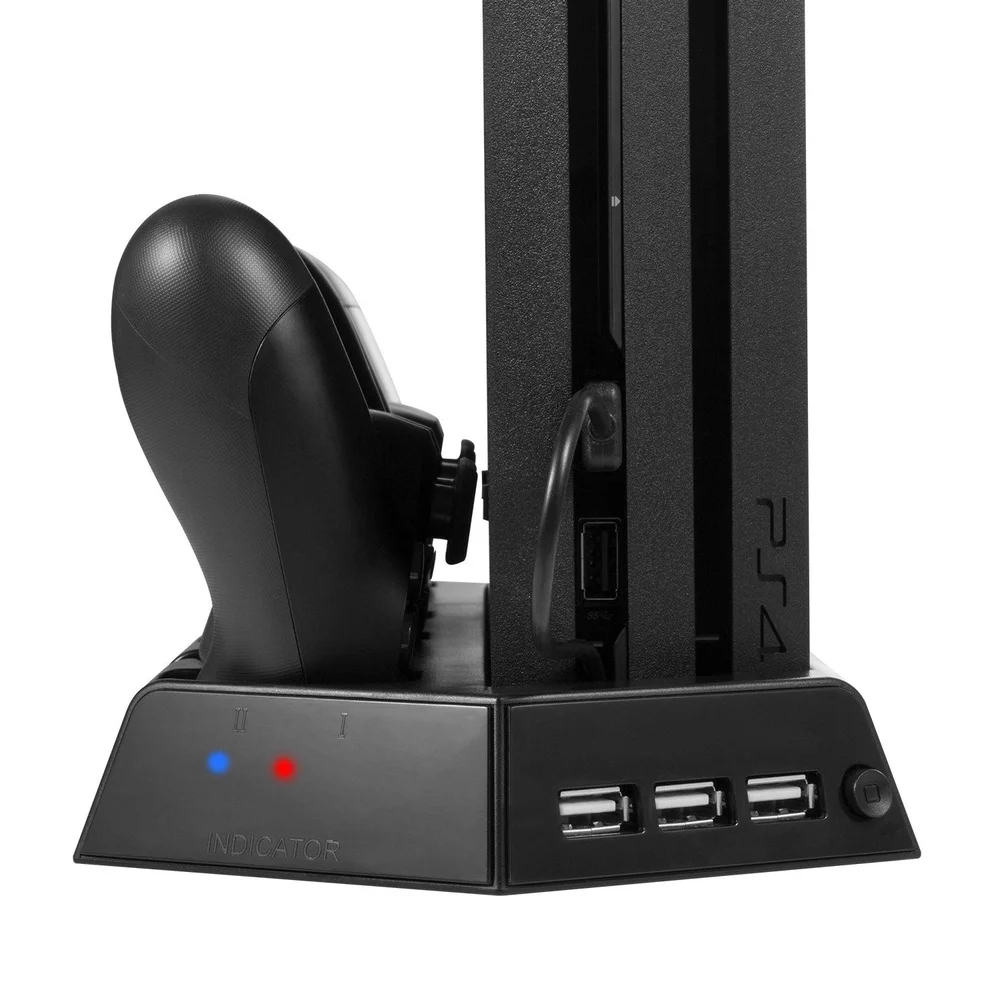 Imagem 4 de 5 do produto Base Vertical Carregador Suporte Cooler Hub 3 Usb Para Playsation 4 Ps4 Pro