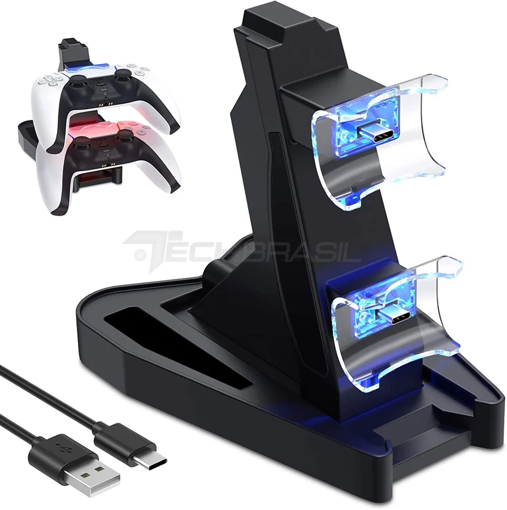 Imagem 2 de 5 do produto Carregador Duplo P/ 2 Controle Dualsense Playstation 5 Base Torre