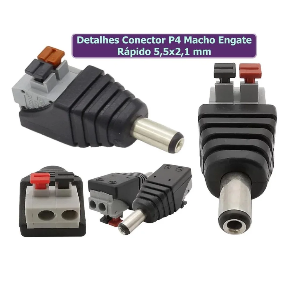 Imagem 2 de 5 do produto Plug P4 2,1mm Macho C/ Borne Engate Rapido Emb 10 Pçs