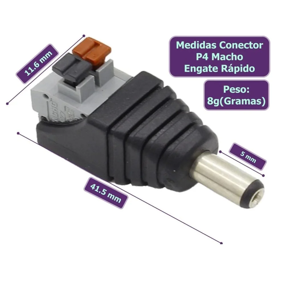 Imagem 3 de 5 do produto Plug P4 2,1mm Macho C/ Borne Engate Rapido Emb 10 Pçs
