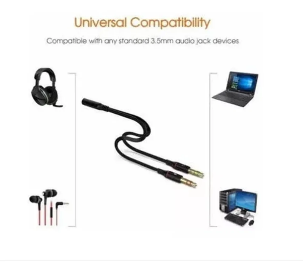 Imagem 2 de 5 do produto Cabo Adaptador Para Fone 2 P2 X 1 P2 (fone+mic) Tebera