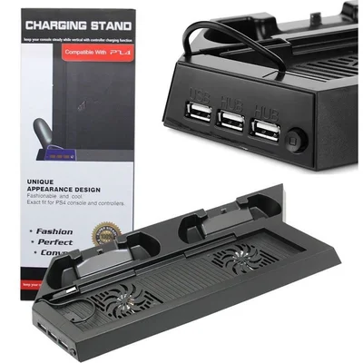 Base Vertical Cooler Para Playstation 4 Fat Carregador 2 Controle