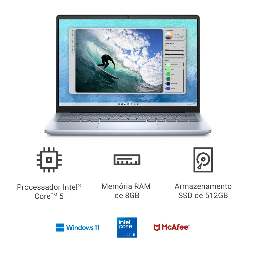 Notebook Dell Inspiron I14-i120u-m10s 14" Fhd+ Intel® Core™ 5 120u 8GB 512gb SSD WINDOWS 11 Prata Gelo + Garantia Local