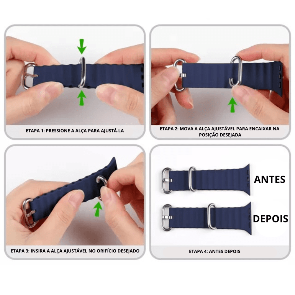Imagem 2 de 5 do produto Pulseira Oceano Compatível Smartwatch Apple Watch Iwo Nf Cor:cinza;tamanho:42/44/45/47/49mm