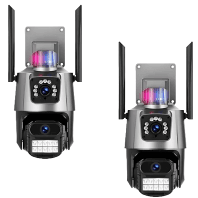 Kit 2 Câmera De Segurança Externa Lente Dupla 4k LED Sirene Policial
