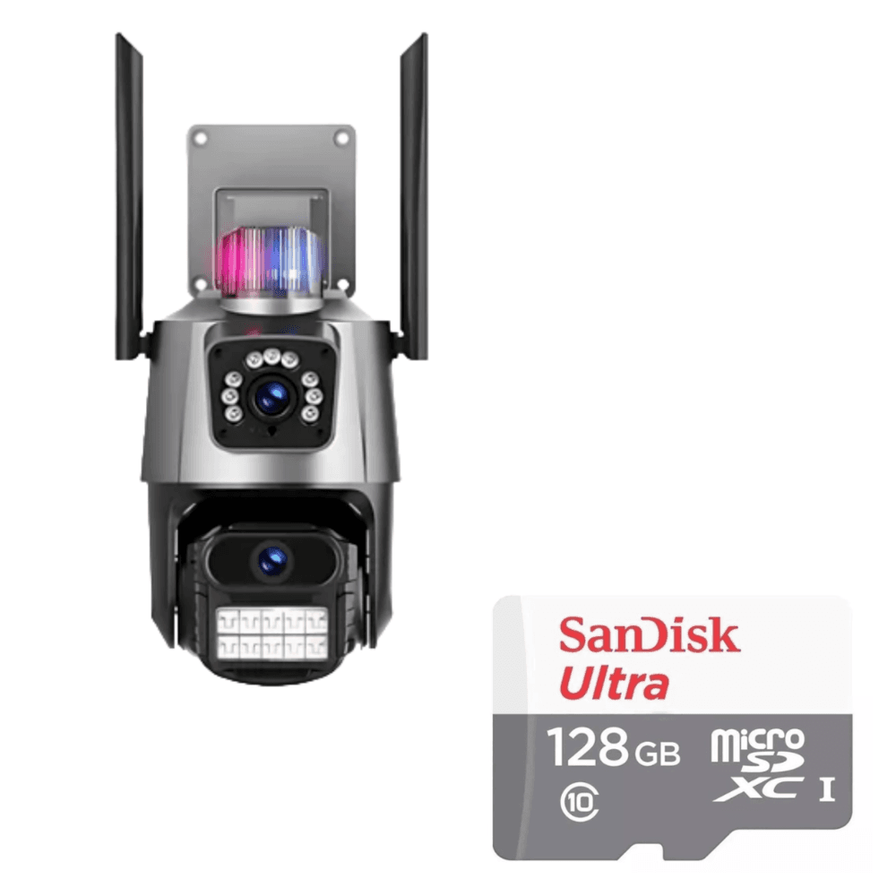 Imagem 3 de 5 do produto Kit 2 Câmera De Segurança Externa Lente Dupla 4k LED Sirene Policial