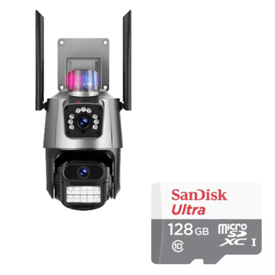 Câmera De Segurança Externa Lente Dupla 4k LED Sirene Policial Cartão 128GB