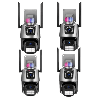 Kit 4 Câmera De Segurança Externa Lente Dupla 4k LED Sirene Policial
