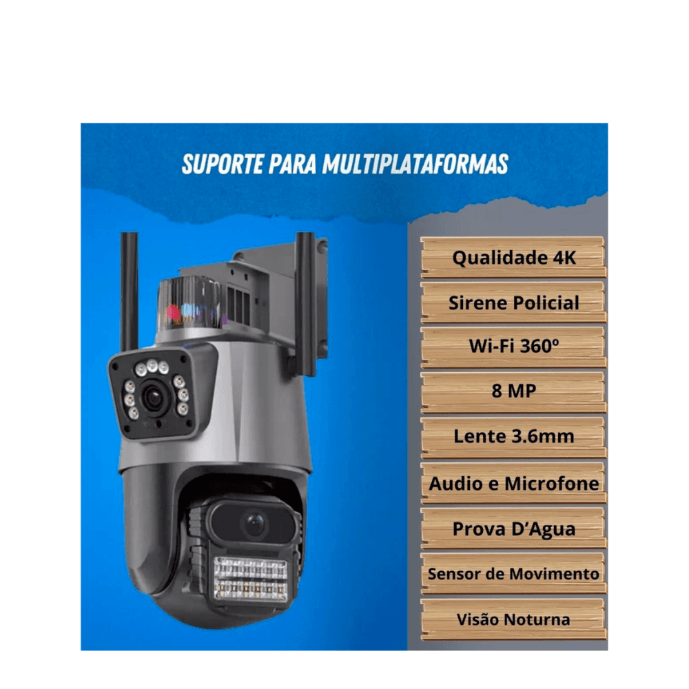 Imagem 5 de 5 do produto Kit 4 Câmera De Segurança Externa Lente Dupla 4k LED Sirene Policial