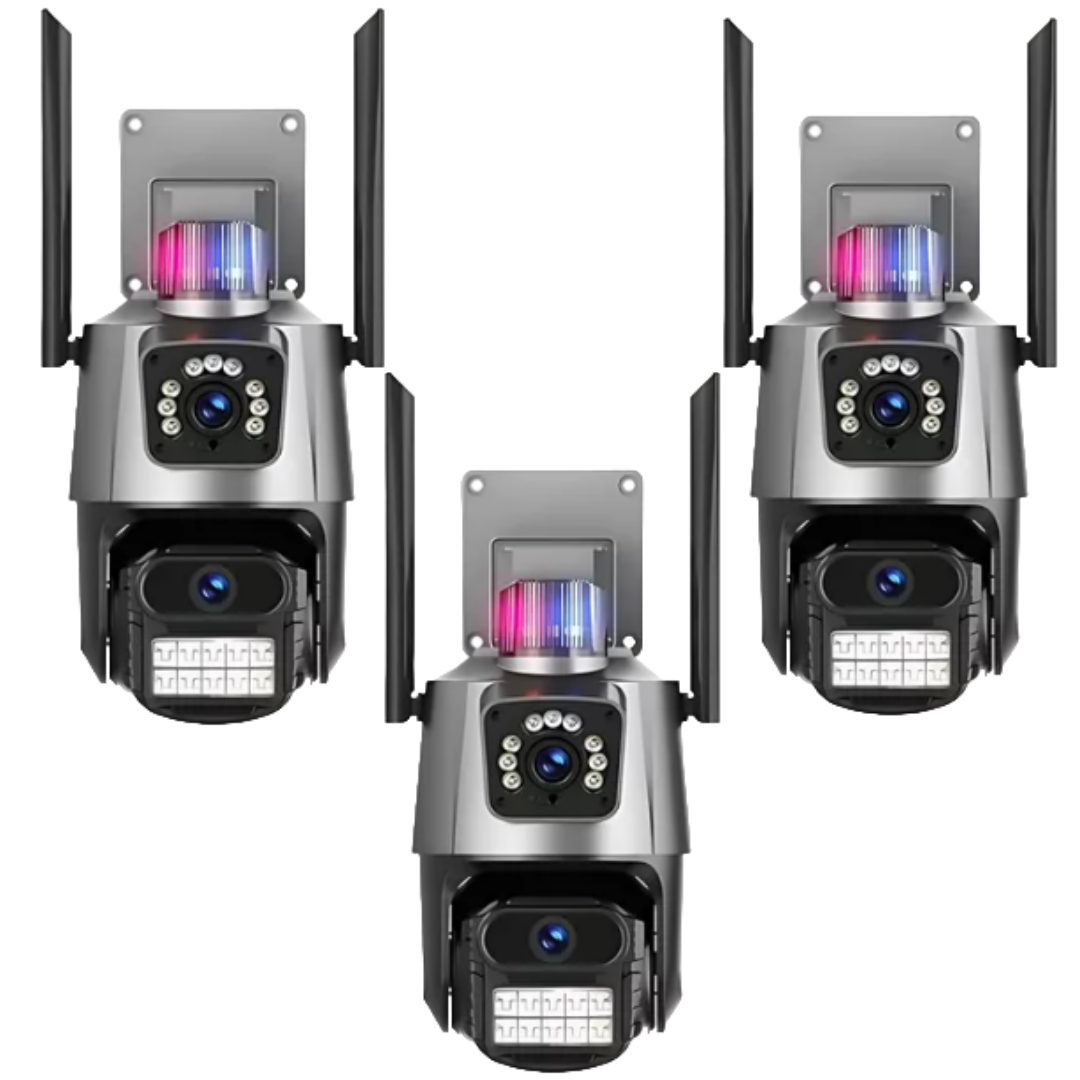 Kit 3 Câmera De Segurança Externa Lente Dupla 4k LED Sirene Policial