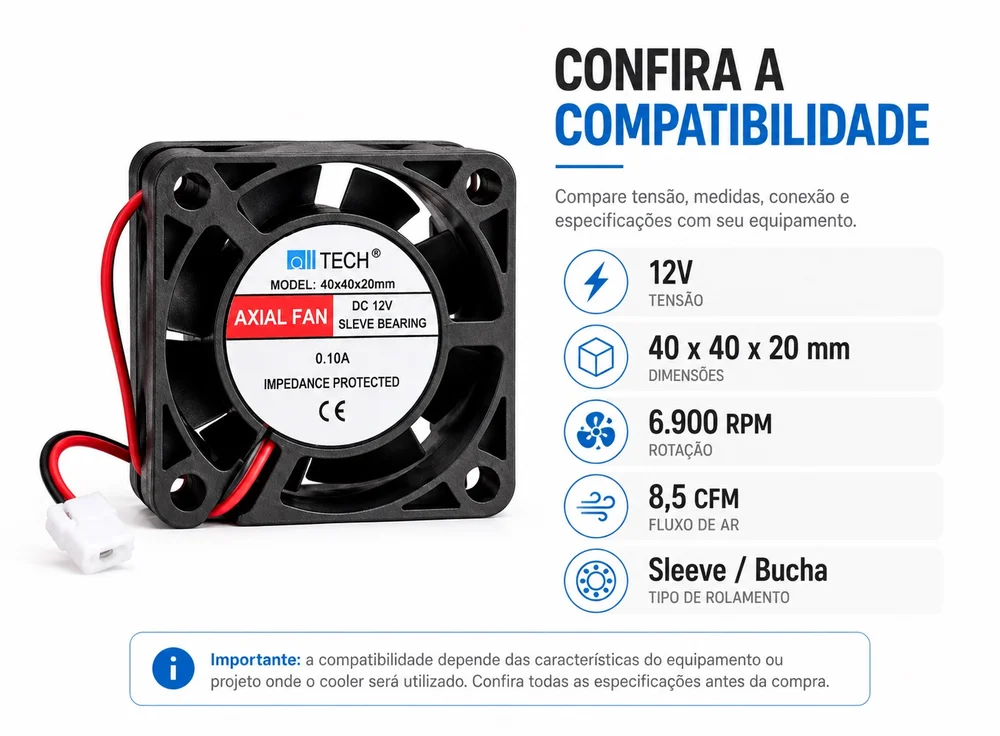 Imagem 2 de 5 do produto Cooler 12v 40x40x20mm 6900rpm Ventoinha Micro Ventilador