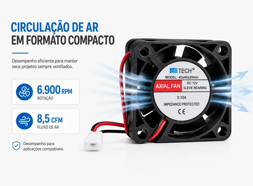 Imagem 3 de 5 do produto Cooler 12v 40x40x20mm 6900rpm Ventoinha Micro Ventilador