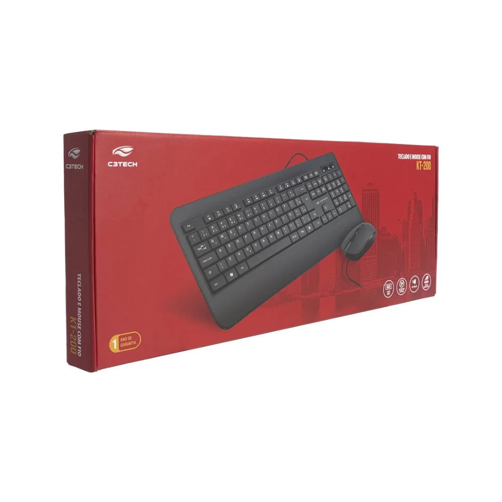 Imagem 5 de 5 do produto Kit Teclado E Mouse C3tech Kt-200bk Usb Abnt2 2000 Dpi Preto
