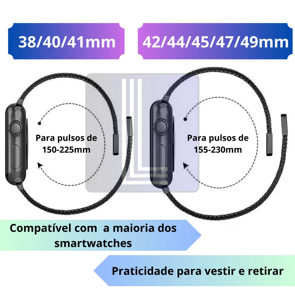 Imagem 2 de 4 do produto Pulseira Metal Milanese Compatível Smartwatch Apple Iwo Hw Fecho Magnético Cor:rose;tamanho:38/40/41mm