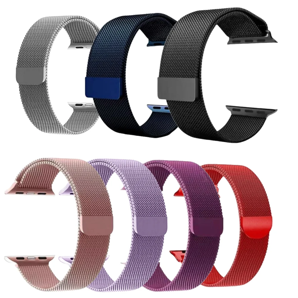Imagem 2 de 4 do produto Pulseira Metal Milanese Compatível Smartwatch Apple Iwo Hw Fecho Magnético Cor:prata;tamanho:42/44/45/47/49mm