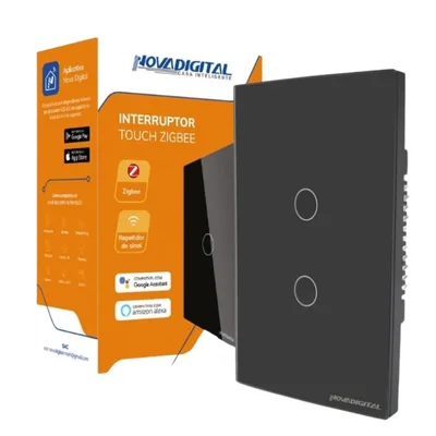 Interruptor Inteligente 4x2 Zigbee 2 Botões Touch Compatível com Alexa Google Smart Life e Tuya