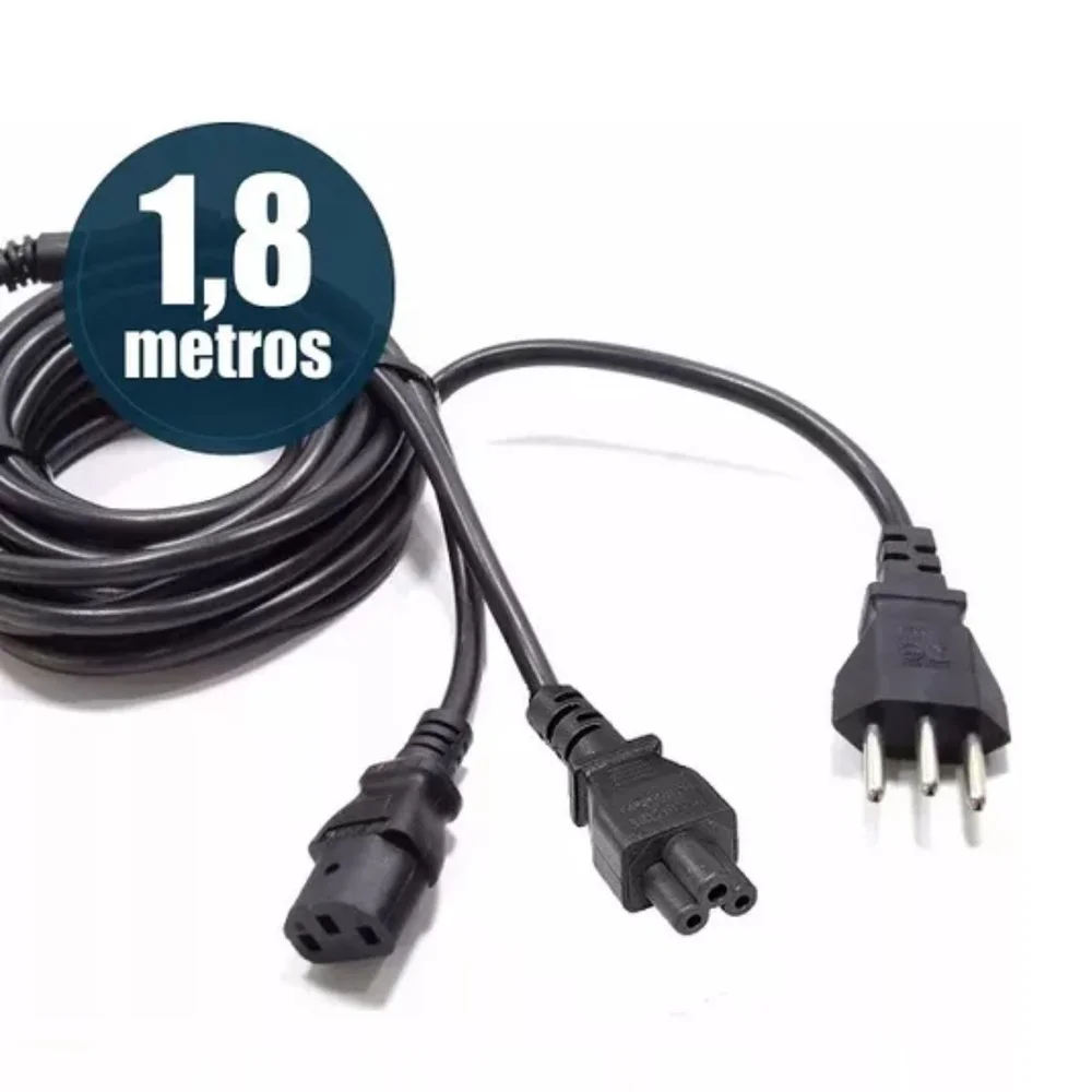 Imagem 5 de 5 do produto Cabo De Força Y - 1 Macho + 1 F Tripolar + 1 F Mickey 1,80mt