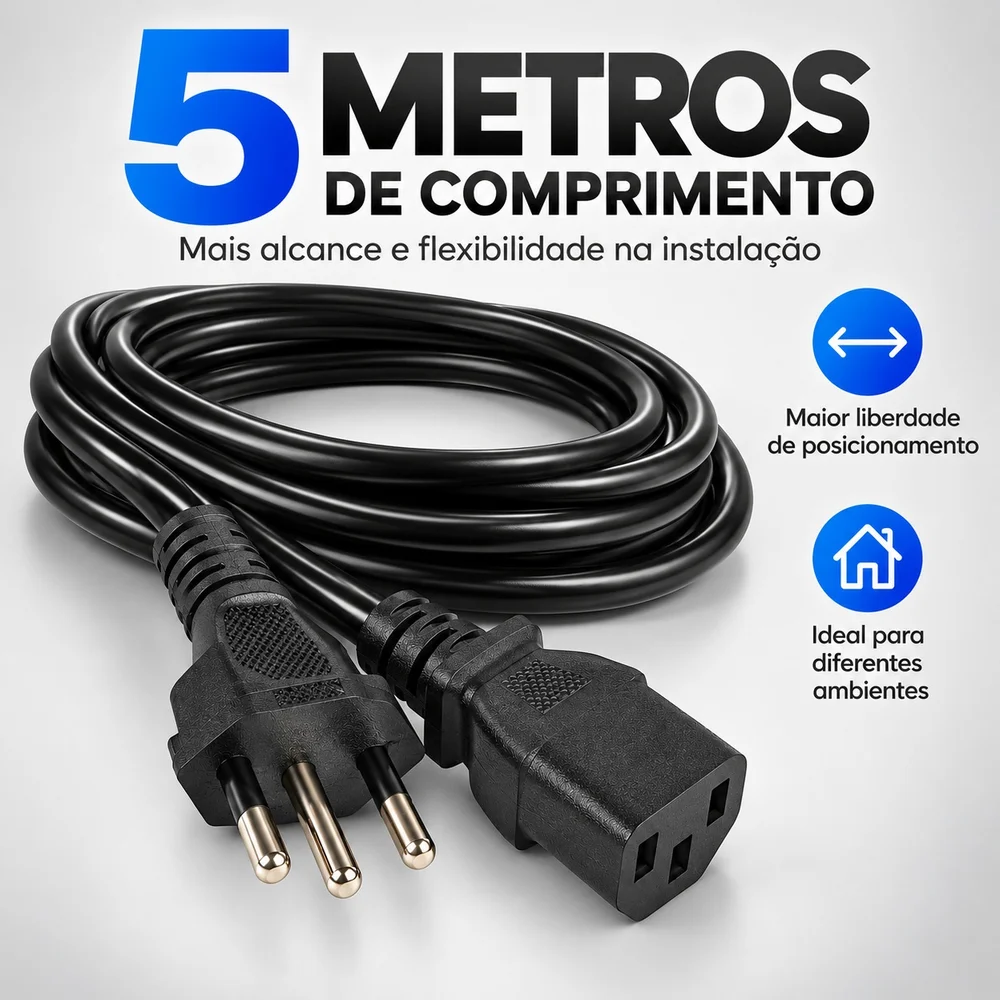 Cabo De Força Energia 5 Metros Tripolar Fonte PC Reforçado 110v/220v X-cell Xc-cf-06