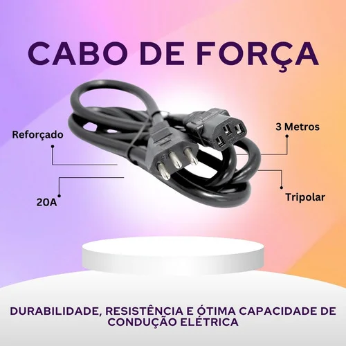 Imagem 3 de 5 do produto Cabo De Força Tripolar 3x2,50mm 20a 3,0mts - Tebera