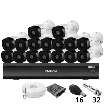 Kit 16 Câmeras Intelbras 1220b Full Hd Dvr Intelbras Imhdx 3132 Inteligência Artificial Sem Hd