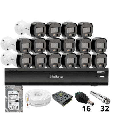 Kit 16 Câmeras Intelbras 3220b Full Color Com Áudio Dvr Intelbras Imhdx 3132 Inteligência Artificial Hd 3TB