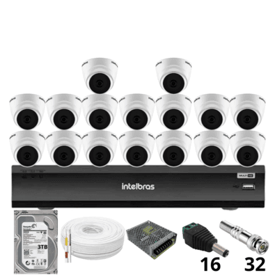 Kit 16 Câmeras Intelbras 1220 D Mic 1080p Com Microfone Dvr Intelbras Imhdx 3132 Inteligência Artificial Hd 3TB