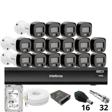 Kit 16 Câmeras Intelbras 3220b Full Color Com Áudio Dvr Intelbras Imhdx 3132 Inteligência Artificial Hd 2TB