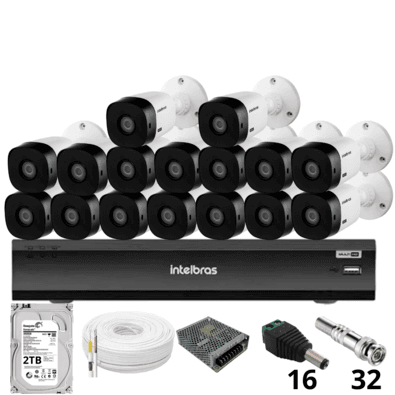 Kit 16 Câmeras Intelbras 1220b Full Hd Dvr Intelbras Imhdx 3132 Inteligência Artificial Hd 2TB