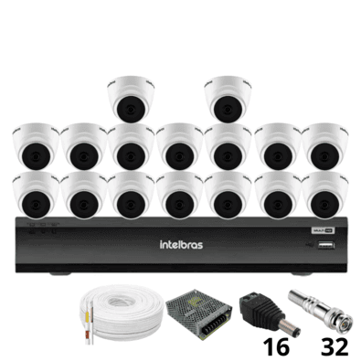 Kit 16 Câmeras Intelbras 1220 D Mic 1080p Com Microfone Dvr Intelbras Imhdx 3132 Inteligência Artificial Sem Hd