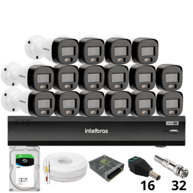 Kit 16 Câmeras Intelbras 3220b Full Color Com Áudio Dvr Intelbras Imhdx 3132 Inteligência Artificial Hd 6tb
