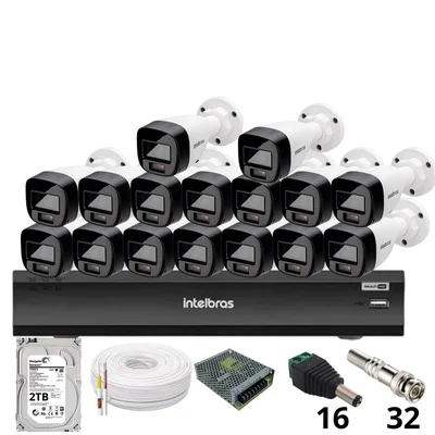 Kit 16 Câmeras Intelbras 1220b Full Color Dvr Intelbras Imhdx 3132 Inteligência Artificial Hd 2TB.