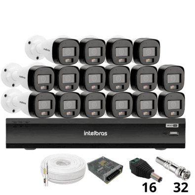 Kit 16 Câmeras Intelbras 3220b Full Color Com Áudio Dvr Intelbras Imhdx 3132 Inteligência Artificial Sem Hd