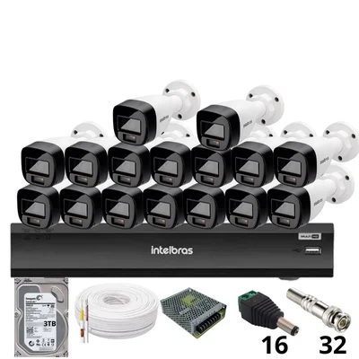 Kit 16 Câmeras Intelbras 1220b Full Color Dvr Intelbras Imhdx 3132 Inteligência Artificial Hd 3TB.