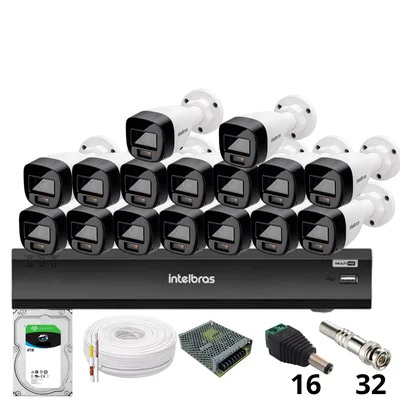 Kit 16 Câmeras Intelbras 1220b Full Color Dvr Intelbras Imhdx 3132 Inteligência Artificial Hd 6tb.