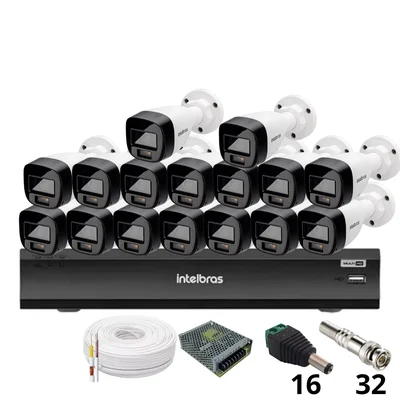 Kit 16 Câmeras Intelbras 1220b Full Color Dvr Intelbras Imhdx 3132 Inteligência Artificial Sem Hd.