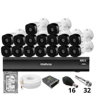 Kit 16 Câmeras Intelbras 1220b Full Hd Dvr Intelbras Imhdx 3132 Inteligência Artificial Hd 3TB