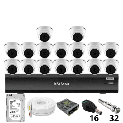 Kit 16 Câmeras Intelbras 1220 D Mic 1080p Com Microfone Dvr Intelbras Imhdx 3132 Inteligência Artificial Hd 2TB