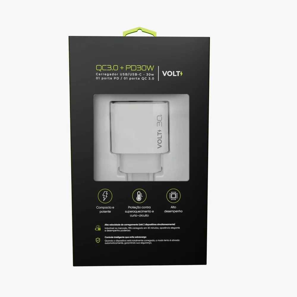 Imagem 4 de 4 do produto Carregador 30w Com 1 Usb E 1 Usb-c Volt Branco