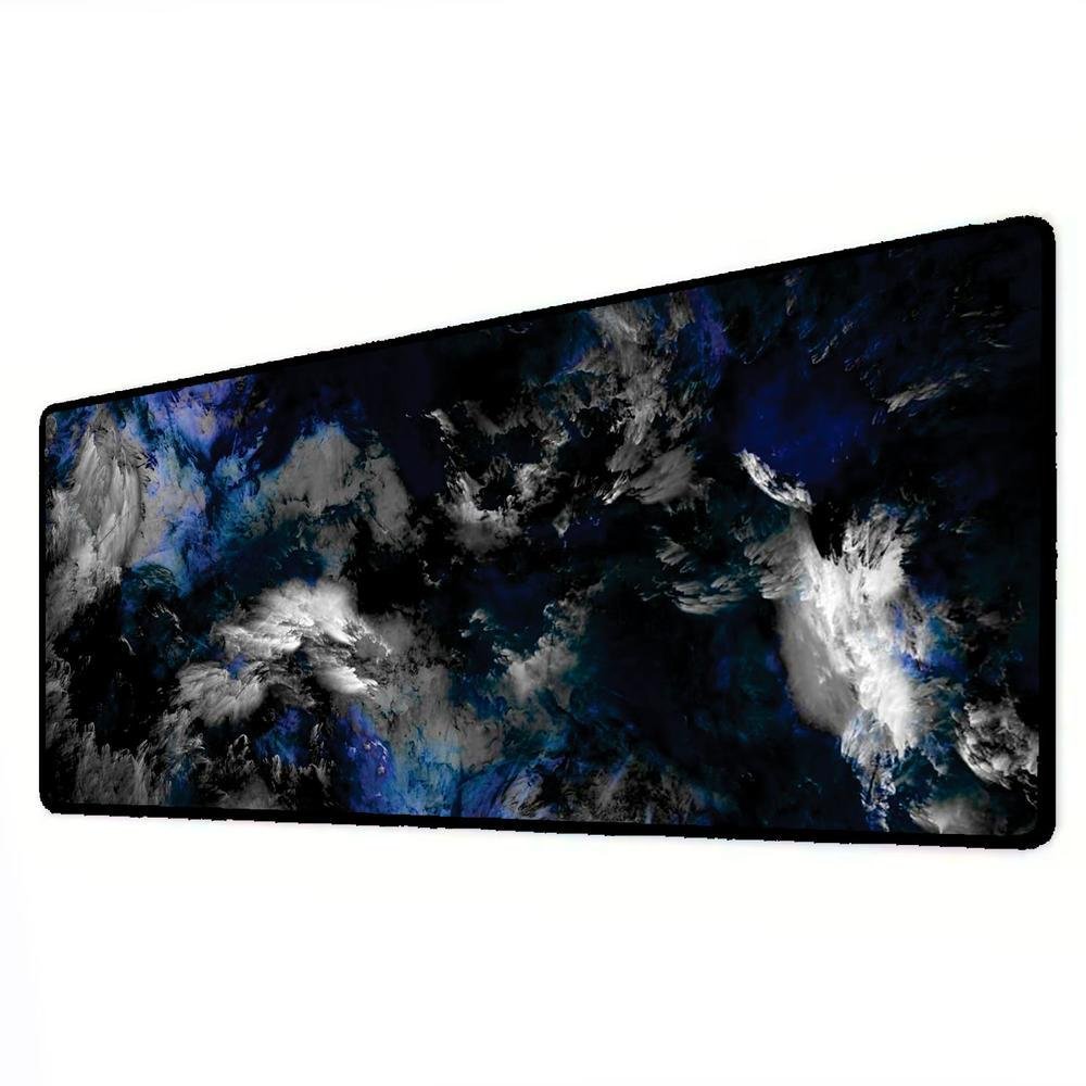 Imagem 2 de 3 do produto Novo Mouse Pad Gamer Deskpad Speed Extra Grande Borda Costurada Profissional 70x30  - Fumaça Azul Branco