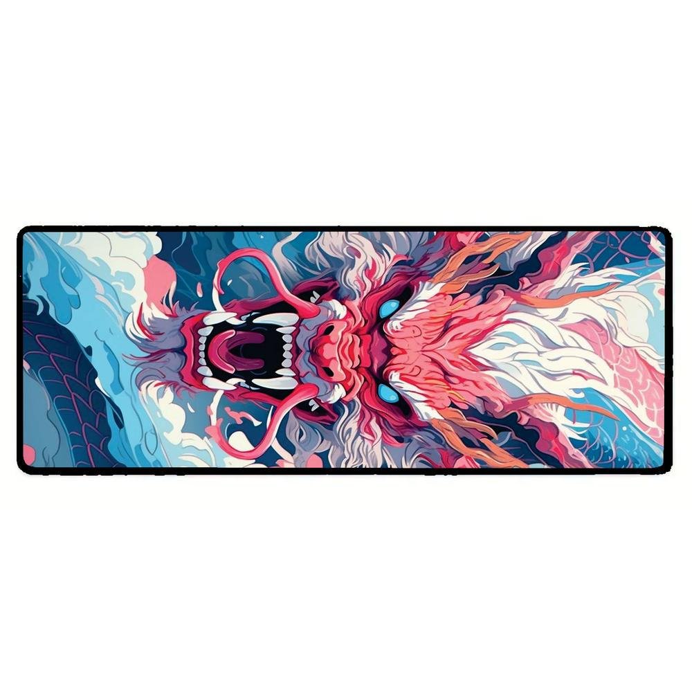 Novo Mouse Pad Gamer Deskpad Speed Extra Grande Borda Costurada Profissional 120x60  - Dragão De Olhos Azuis
