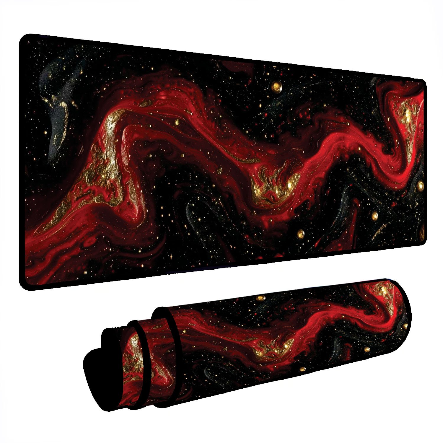 Novo Mouse Pad Gamer Deskpad Speed Extra Grande Borda Costurada Profissional 70x35  - Liquid Vermelho Glitter