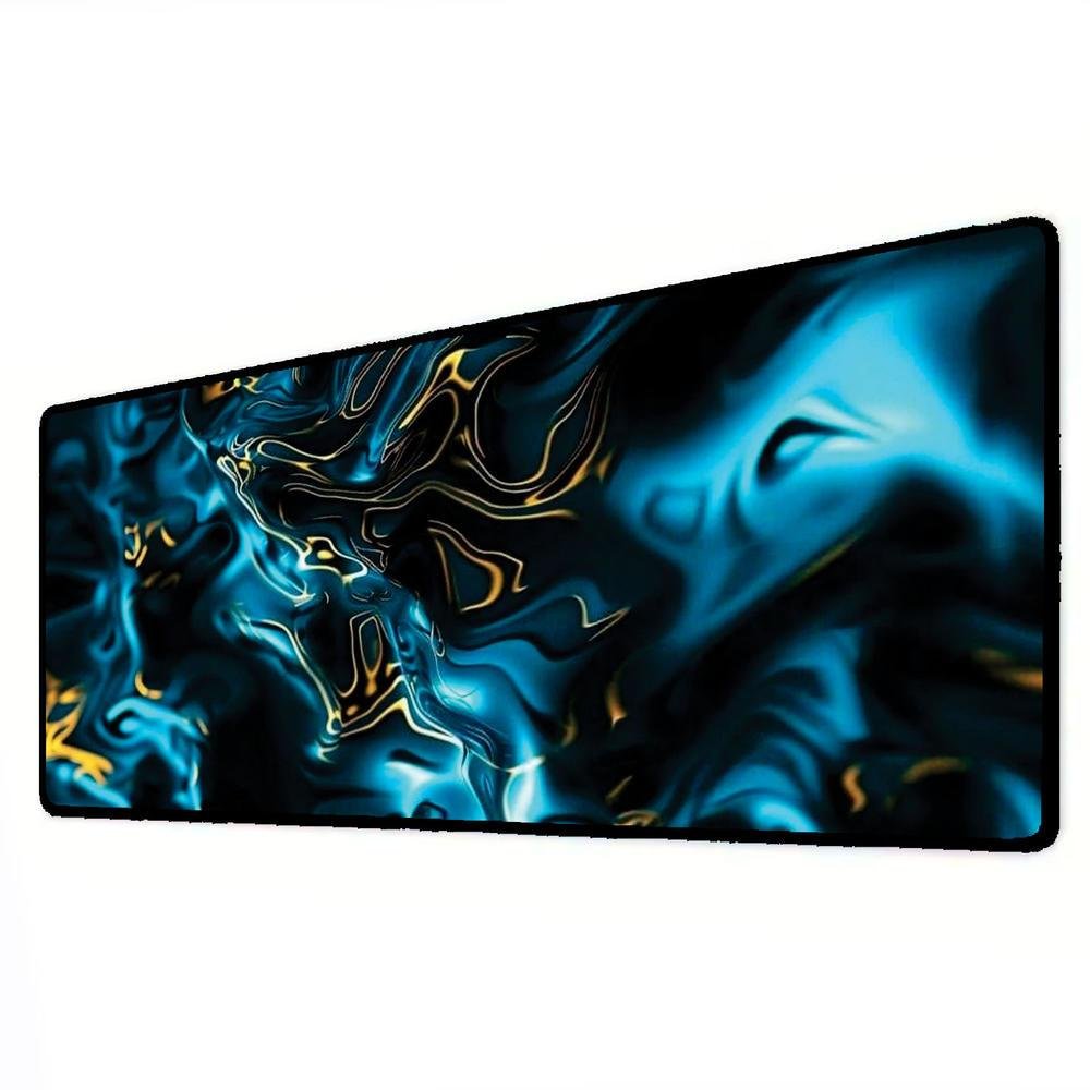 Novo Mouse Pad Gamer Deskpad Speed Extra Grande Borda Costurada Profissional 120x40  - Liquid Azul Amarelo