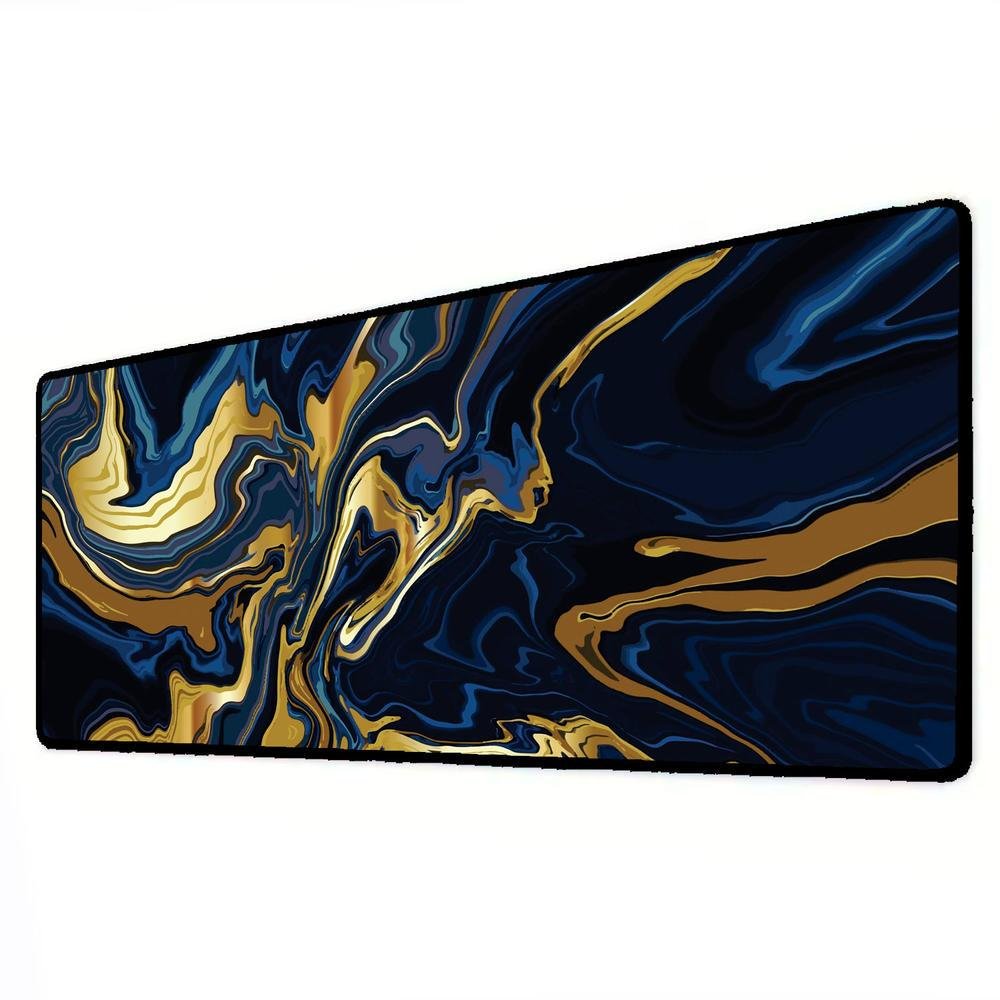 Novo Mouse Pad Gamer Deskpad Speed Extra Grande Borda Costurada Profissional 90x40  - Liquid Dourado Azul