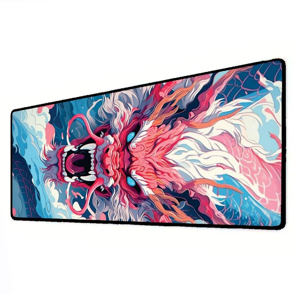 Imagem 2 de 3 do produto Novo Mouse Pad Gamer Deskpad Speed Extra Grande Borda Costurada Profissional 70x35  - Dragão De Olhos Azuis