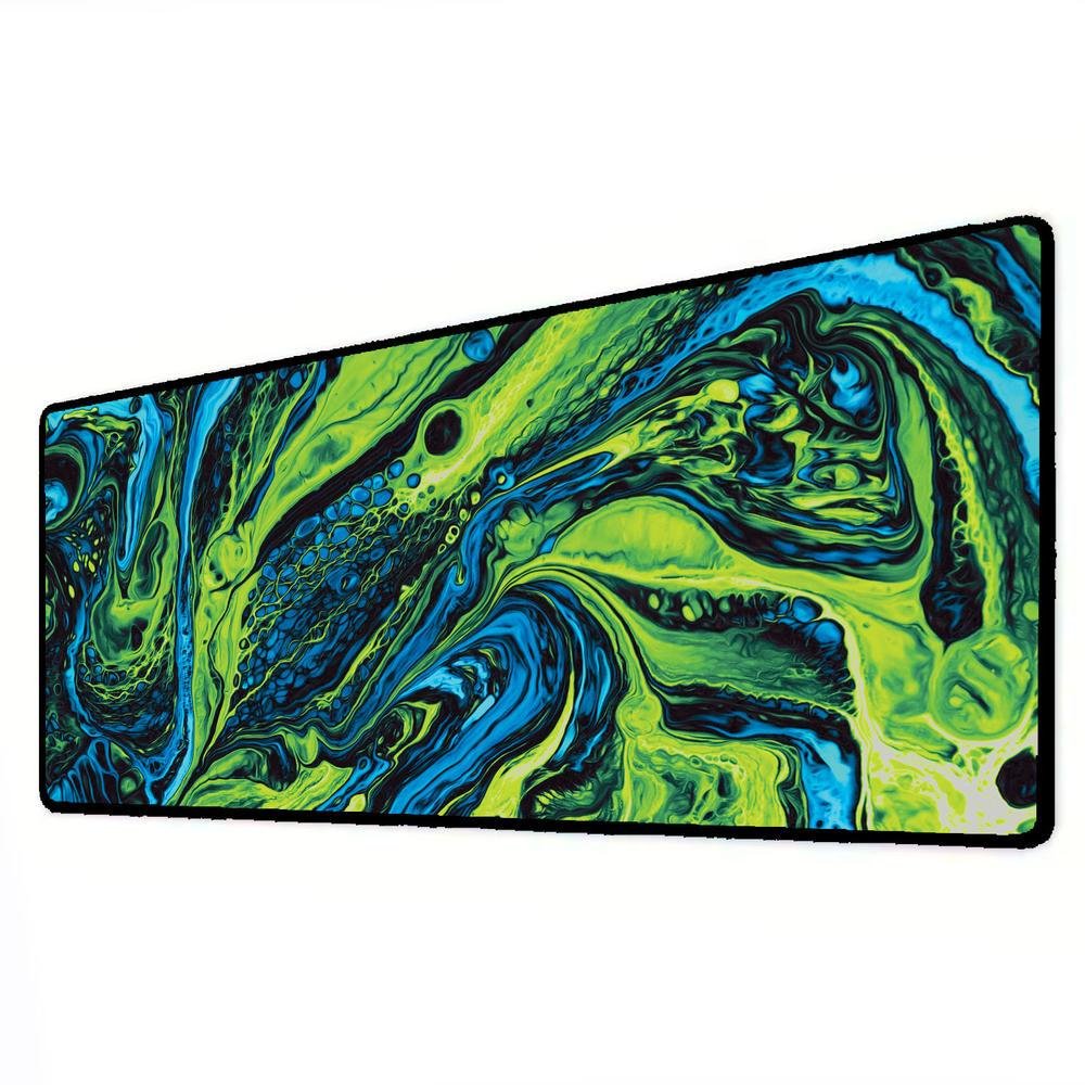 Novo Mouse Pad Gamer Deskpad Speed Extra Grande Borda Costurada Profissional 90x40  - Liquid Verde Azul
