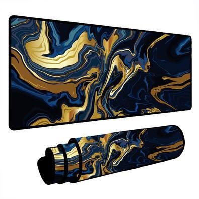 Novo Mouse Pad Gamer Deskpad Speed Extra Grande Borda Costurada Profissional 70x35 - Liquid Dourado Azul